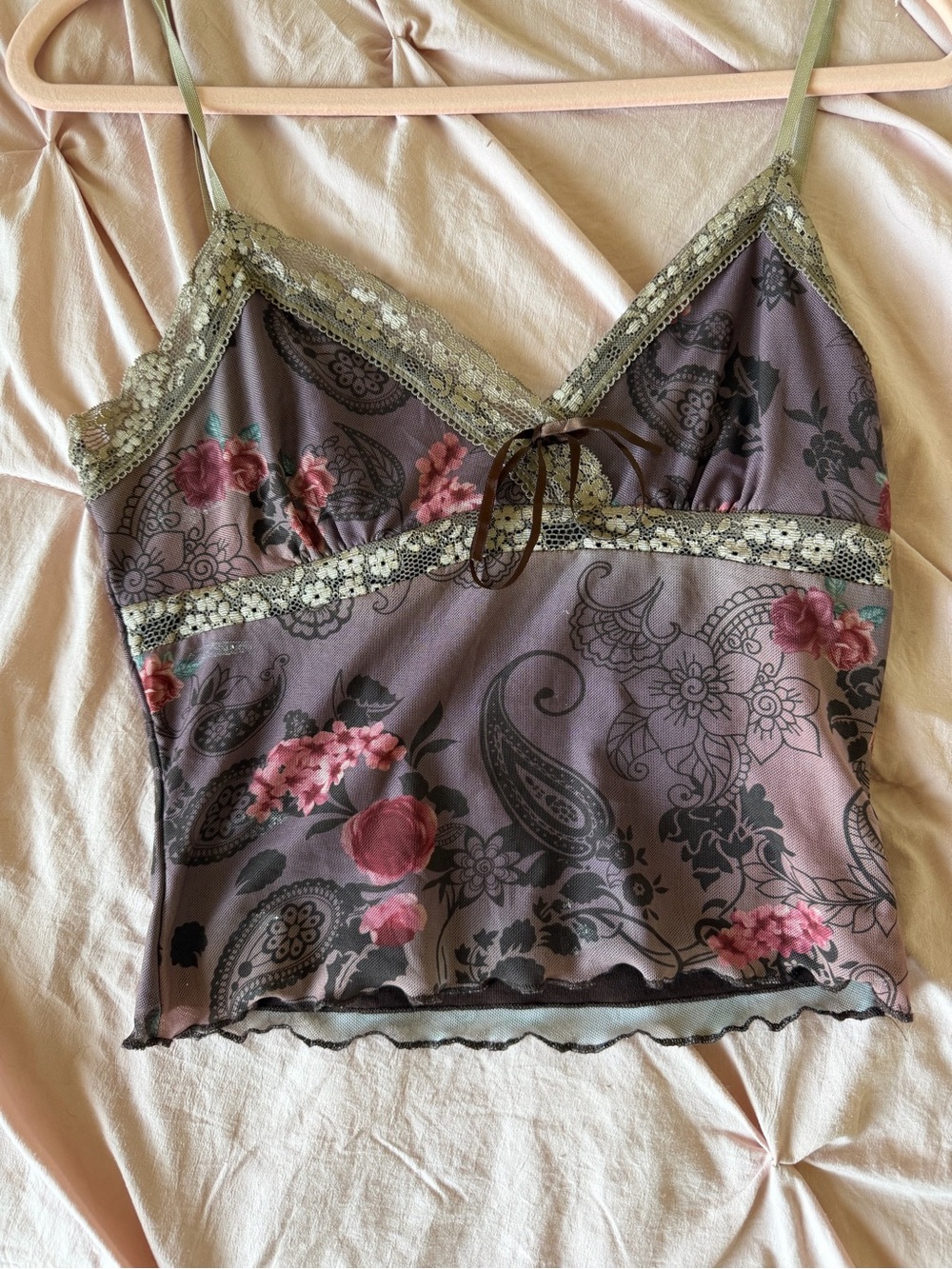 Floral Lace Trim Purple Camisole